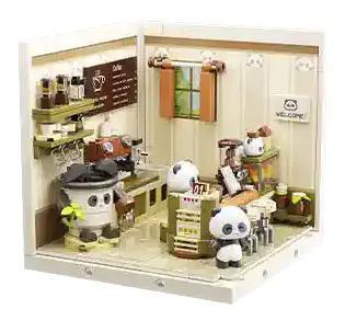 Mô hình quán cà phê gấu trúc JAKI FK001 với đèn LED, đồ chơi lắp ghép cho bé 8 tuổi