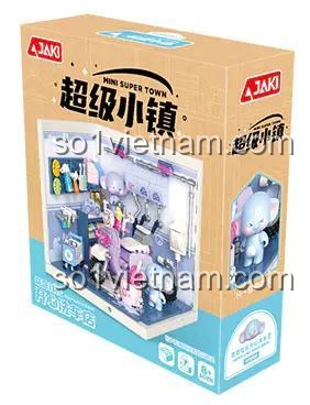 Hộp sản phẩm bộ lắp ghép JAKI FK006 Tiệm Rửa Xe Vui Vẻ, đồ chơi mô hình cho bé gái 8 tuổi