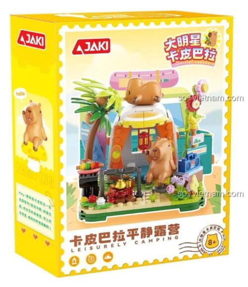 Hộp bộ xếp hình JAKI GK003 Capybara Cắm Trại Bình Yên, đồ chơi Capybara dễ thương cho bé trai bé gái 8 tuổi