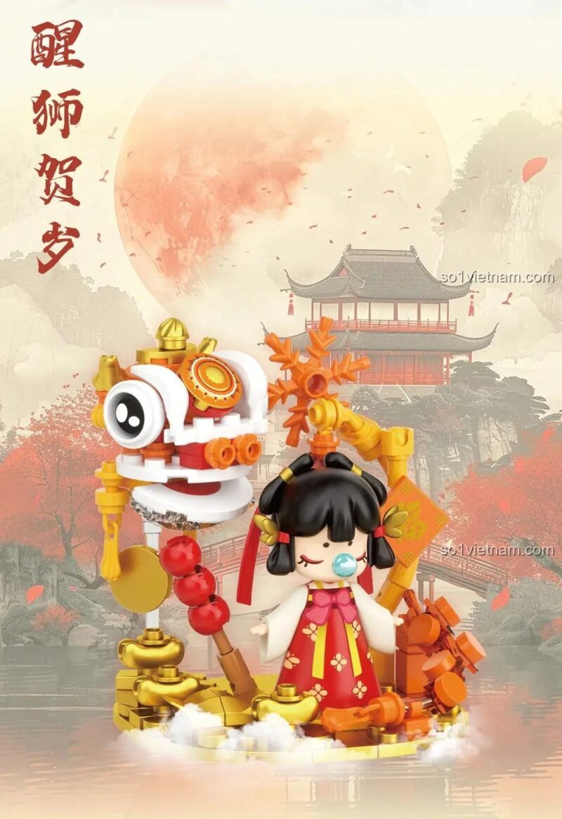 Đèn Lồng Nanci "Chúc Mừng Năm Mới" - Phiên bản "Lân Sư" - Đèn lồng trang trí độc đáo, mô phỏng múa lân, không khí Tết, JAKI HK117, bộ lắp ghép, đồ chơi trang trí, 14 tuổi, con gái