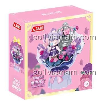 Hộp đựng JAKI HK123 Nanci Violet Pudding bộ đồ chơi bó hoa thần tiên, mô hình búp bê Nanci trong bó hoa lung linh, màu tím, hồng, trắng, độ tuổi 8+, cho bé gái