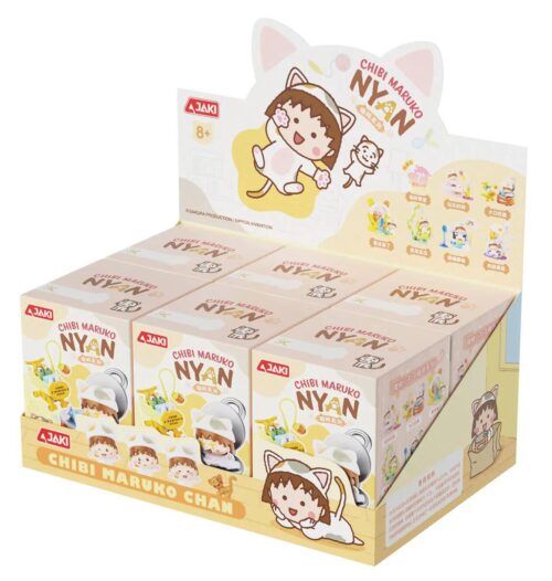 Hộp sản phẩm JAKI HK901 Chibi Maruko Chan Nyan Blind Box với 6 mẫu ngẫu nhiên, nhân vật Maruko Chan hóa mèo dễ thương, đồ chơi lắp ráp cho bé gái 8 tuổi