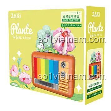 Bộ lắp ghép Tivi Thư Giãn Cây Cảnh JAKI JK2716, đồ chơi mô hình JAKI giá tốt cho bé gái 6 tuổi, mô hình tivi cổ điển với cây cảnh xanh tươi