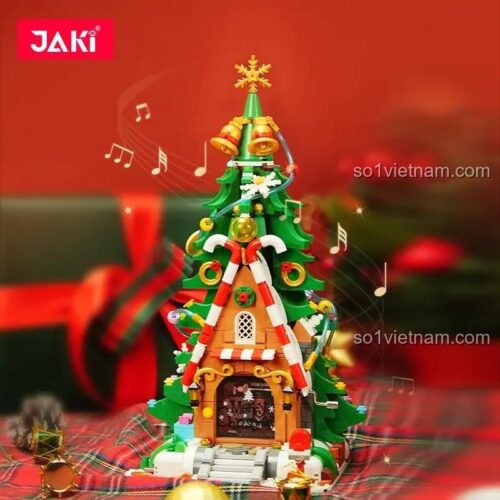 Vỏ hộp của bộ đồ chơi mô hình JAKI JK5128 Hộp nhạc cây thông Noel, quà tặng Giáng sinh giá tốt cho bé.