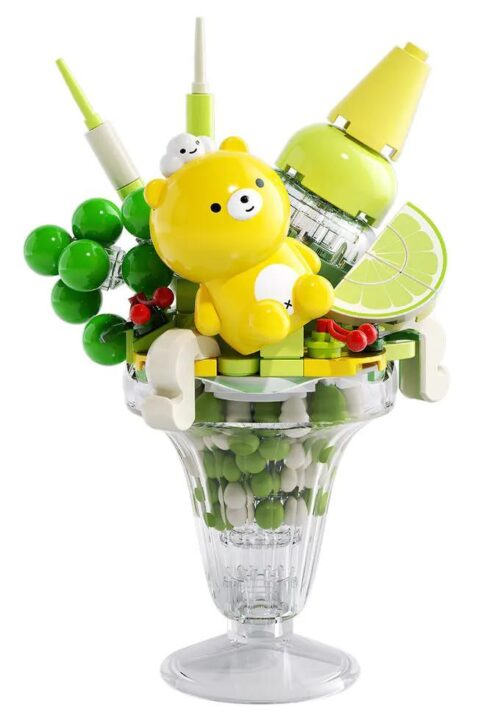 Mô hình Gấu David Matcha Forest Cup JAKi JK6206, bộ lắp ghép trang trí bàn làm việc, màu xanh lá, vàng, trắng, cho bé gái 8 tuổi, hương vị mùa hè