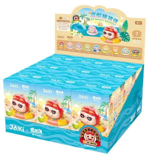 Hộp đồ chơi blind box GG Bond's Vacation của JAKI, có hình ảnh các nhân vật GG Bond đang nghỉ dưỡng