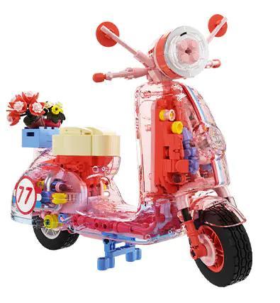 Bộ lắp ghép Xe Scooter Vespa Trong Suốt JAKI JK8325-2 có đèn LED màu hồng, thiết kế độc đáo, dành cho bé gái 8 tuổi, giá tốt