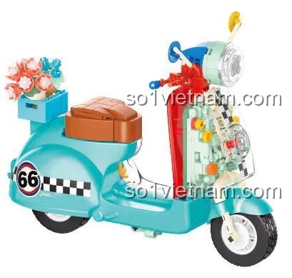 Đồ chơi mô hình JAKI JK8325-2 Xe tay ga Vespa Trong Suốt màu xanh lơ, phong cách retro, cho bé gái 8 tuổi, giá rẻ