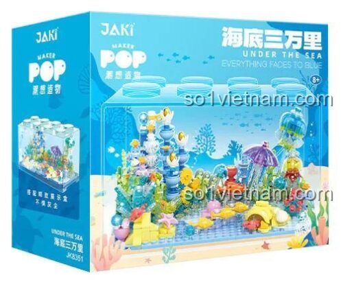 Hộp bộ lắp ghép JAKI JK8351 Bể cá cảnh quan đại dương, đồ chơi xếp hình thế giới san hô dưới biển, quà tặng bé trai bé gái 8 tuổi