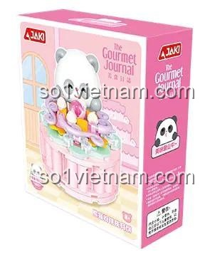 Hộp sản phẩm bánh trung thu gấu trúc hồng đào JAKI MK015, bộ lắp ghép đồ chơi sáng tạo cho bé gái