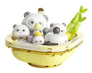 Mô hình bộ lắp ghép JAKI MK018 Gourmet Journal Panda Tangyuan với các chú gấu trúc đáng yêu, màu sắc tươi sáng, phù hợp cho bé 8 tuổi