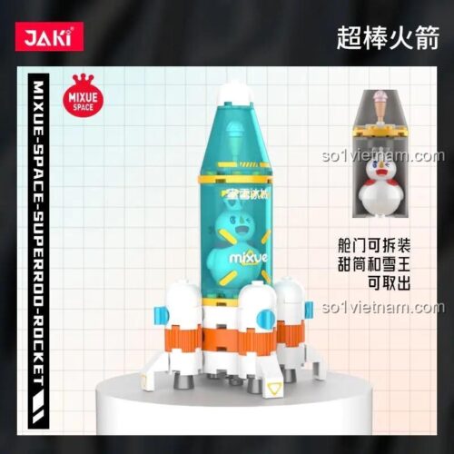 đồ chơi mô hình Tên lửa Mixue JAKI XWZB23014 với khoang chứa mở ra, nhân vật Vua Tuyết tháo rời, phù hợp bé trai 6 tuổi, giá tiết kiệm.