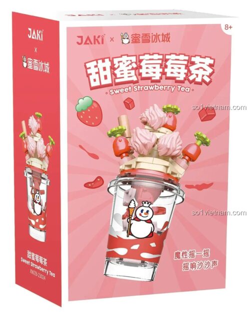 Hộp đựng mô hình ly trà sữa dâu tây JAKI X Mixue Sweet Strawberry Tea