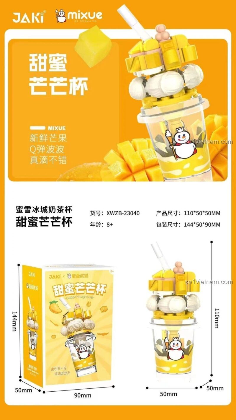 Kích thước mô hình Ly Trà Sữa Xoài Ngọt Ngào Mixue Bingcheng JAKI XWZB-23040