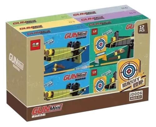Hộp trưng bày bộ đồ chơi Súng mini bắn chun JDbrick JD006, món quà giá rẻ cho bé trai 8 tuổi.