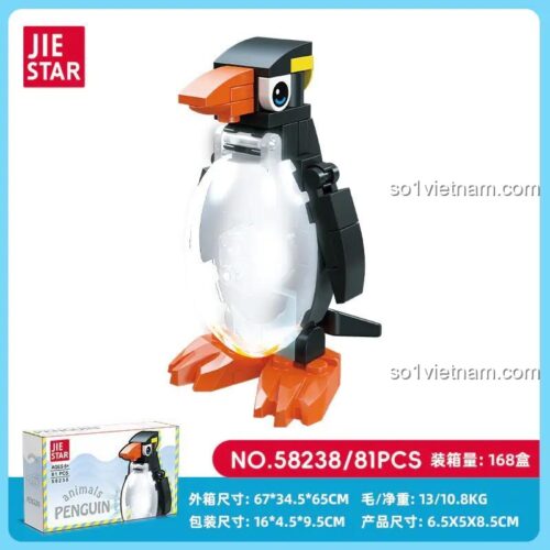 Hộp sản phẩm JIESTAR 58238 mô hình chim cánh cụt, 81 chi tiết, độ tuổi 6+