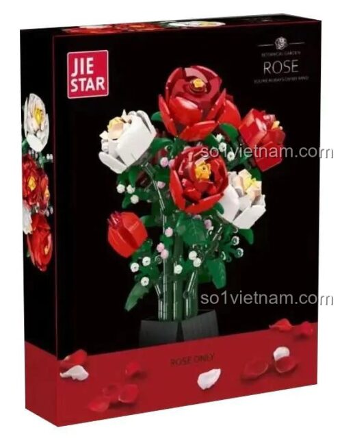 Hộp đựng bộ lắp ghép Hoa hồng JIESTAR JJ9010, 818 mảnh, quà tặng ý nghĩa cho bé gái