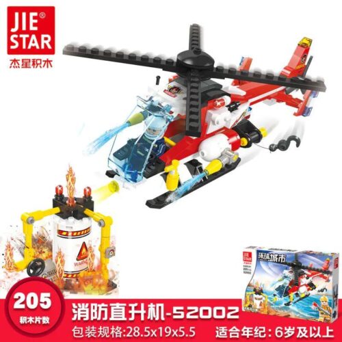 Bộ lắp ghép Trực thăng cứu hỏa JIE STAR 52002 với 205 chi tiết, đồ chơi sáng tạo cho bé trai 6 tuổi, giá rẻ.