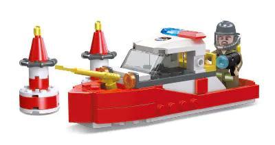 Hình ảnh chi tiết bộ lắp ghép Thuyền cứu hỏa JIE STAR 52014, một món đồ chơi mô hình Tàu chữa cháy giá rẻ dành cho con trai 6 tuổi.