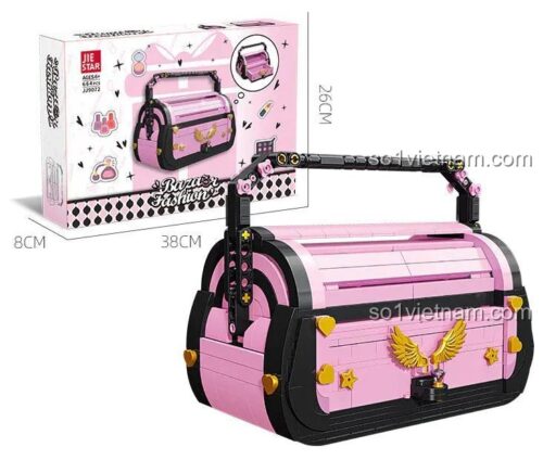 Hộp sản phẩm Túi xách thời trang Bazaar Fashion JIESTAR JJ9072 và mô hình túi xách, kích thước hộp 38x26x8cm, mô hình 18.6x11.6x15.2cm, đồ chơi lắp ghép cho bé gái