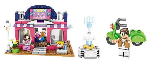 Bộ lắp ghép JIESTAR 20312 Cửa hàng làm tóc, mô hình tiệm làm đẹp với 2 minifigure và xe scooter màu xanh lá, đồ chơi cho bé gái 6 tuổi giá tốt