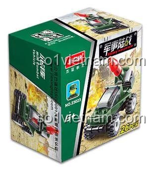 Hộp bộ lắp ghép JIESTAR 23023 Xe Tuần Tra Quân Sự, 26 mảnh ghép, đồ chơi mô hình quân đội cho bé trai 6 tuổi, giá rẻ.