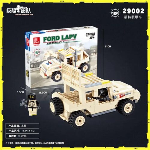 bộ lắp ghép Xe bọc thép Ford LAPV JIESTAR 29002 giá rẻ cho con trai 6 tuổi, mô hình xe quân sự chống khủng bố với minifigure lính