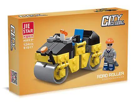 Hộp sản phẩm bộ lắp ghép Xe Lu Công Trình JIESTAR 51017, 124 chi tiết, đồ chơi giá rẻ cho bé trai 6 tuổi.