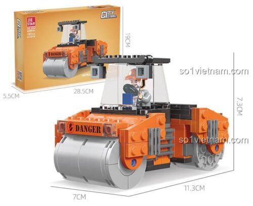 Đồ chơi lắp ráp JIESTAR 51019 Xe Lu Hạng Nặng với kích thước mô hình và hộp rõ ràng, giúp mẹ có con trai 6 tuổi dễ dàng lựa chọn.
