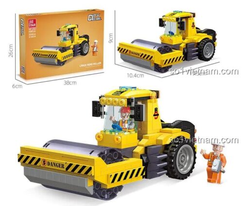 Kích thước hộp và mô hình đồ chơi mô hình Xe Lu Lớn 51034 của JIESTAR, món quà sáng tạo cho con trai.