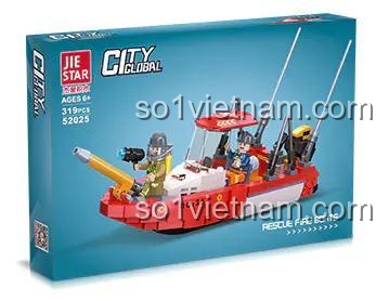 Hộp đồ chơi mô hình Tàu cứu hỏa 52025 của JIESTAR, gồm 319 mảnh ghép, món quà sáng tạo cho con trai.