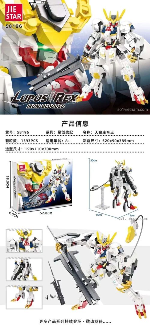 Thông tin kích thước bộ lắp ghép JIESTAR 58196 Mô hình Gundam Barbatos Lupus Rex, đồ chơi lắp ráp robot cho học sinh cấp 2