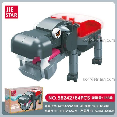 Hộp sản phẩm Mô hình Hà Mã JIESTAR 58242, 84 chi tiết, đồ chơi giáo dục cho bé 6 tuổi
