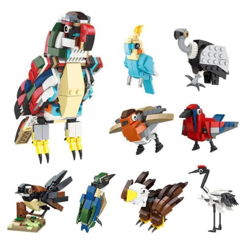 bộ lắp ghép Bộ sưu tập 8 loài chim JIESTAR 59082 cho bé 6 tuổi, giá rẻ, lắp được 9 kiểu.