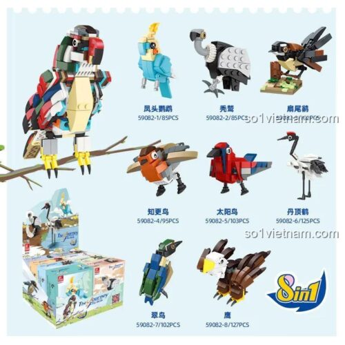 đồ chơi mô hình Vẹt Lớn Tổng Hợp JIESTAR 59082, 8 trong 1, chất lượng cao, phù hợp cho cả bé trai và bé gái.