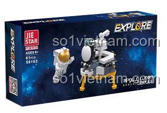 Hình ảnh chi tiết bộ lắp ghép Mô-đun Mặt Trăng Apollo JIESTAR 59103 cùng minifigure phi hành gia, đồ chơi sáng tạo cho con trai 6 tuổi.