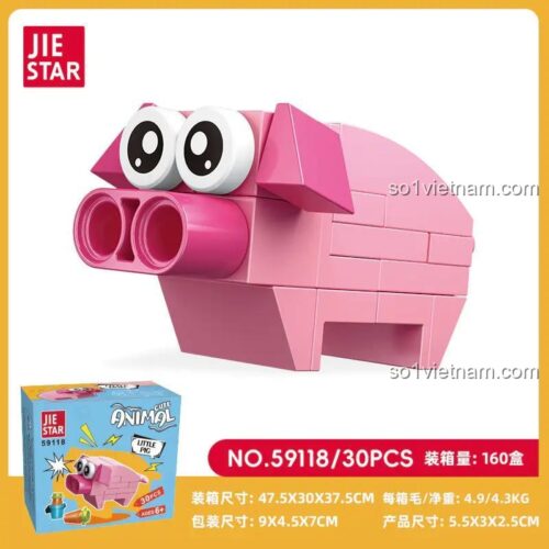 Hộp sản phẩm bộ lắp ghép Jiestar 59118 Chú Lợn Dễ Thương, 30 mảnh, chất lượng tốt.