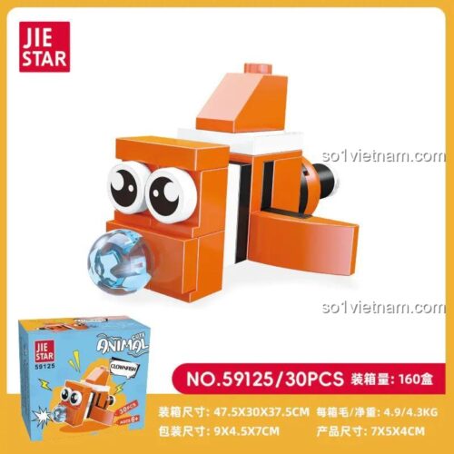 Hộp bộ lắp ghép JIESTAR 59125 Cá Hề Vui Nhộn 30 mảnh, quà tặng cho bé gái.