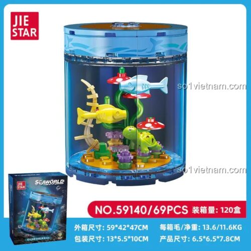 Hộp sản phẩm bộ xếp hình Jiestar 59140 Bể cá mini, món quà sáng tạo cho bé gái 6 tuổi.