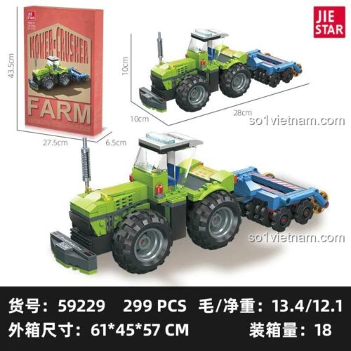 Kích thước bộ lắp ghép JIESTAR 59229 Xe Máy Kéo Nông Nghiệp Mower Crusher, đồ chơi xây dựng cho bé trai 6 tuổi