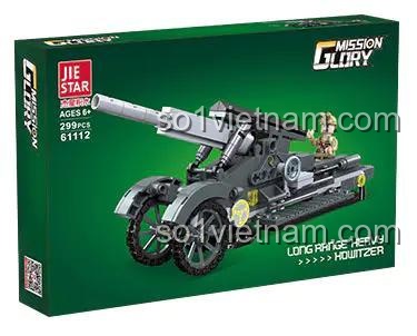 Hộp sản phẩm bộ lắp ghép Pháo Dã Chiến Hạng Nặng JIESTAR 61112, gồm 299 chi tiết, phù hợp cho con trai.