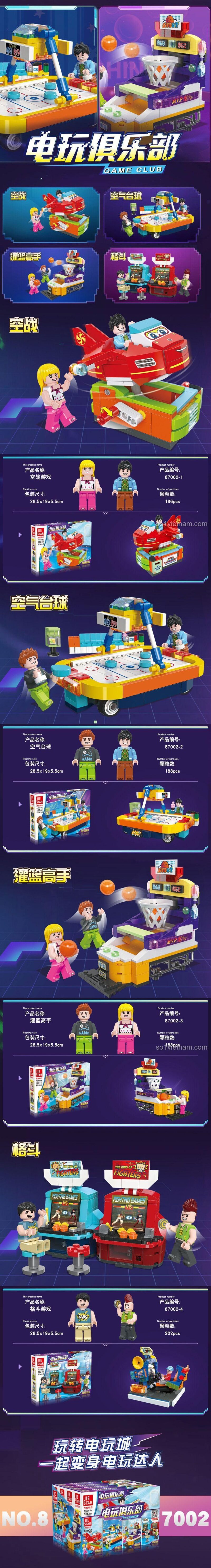 set đồ chơi Trung tâm giải trí điện tử Máy game arcade JIESTAR, chi tiết các máy game arcade và minifigures, cho bé trai 6 tuổi, chất lượng cao