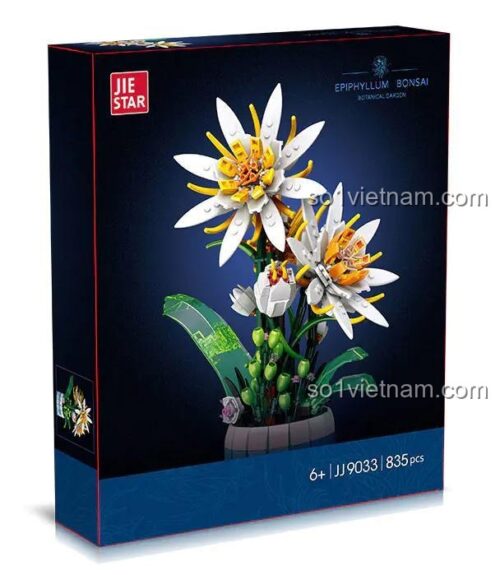 Hộp bộ xếp hình JJ9033 JIESTAR, mô hình hoa quỳnh 835 mảnh, đồ chơi mô hình cho bé gái 6 tuổi giá rẻ
