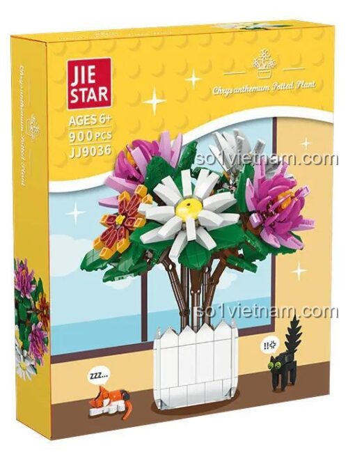 Hộp bộ lắp ghép JIESTAR JJ9036 Chậu Cây Hoa Cúc, đồ chơi mô hình Cây Hoa Cúc lắp ráp, 900 Chi Tiết, quà tặng cho con gái 6 tuổi tiết kiệm