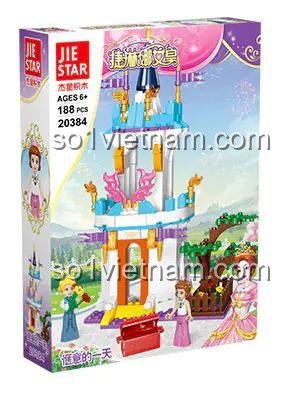 Hộp đựng bộ đồ chơi lắp ghép Lâu đài Nữ hoàng Jielina JIESTAR 20384, mô hình lắp ráp 188 chi tiết cho bé gái 6 tuổi, lâu đài cổ tích, minifigure công chúa, đồ chơi giáo dục