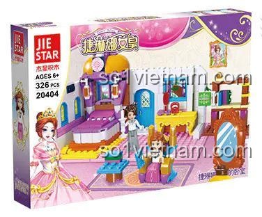 Hộp đựng bộ lắp ghép JIESTAR 20404 Nữ hoàng Jielina: Phòng ngủ Nữ hoàng, 326 chi tiết, dành cho bé gái 6 tuổi, màu hồng tím vàng trắng, có 2 minifigure, đồ chơi sáng tạo, quà tặng sinh nhật ý nghĩa