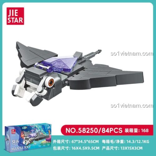 Hộp sản phẩm JIESTAR 58250 mô hình cá đuối biển, bộ lắp ghép 84 chi tiết