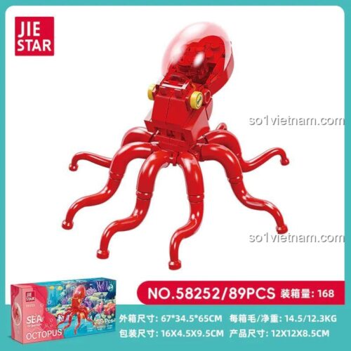 Hộp sản phẩm JIESTAR 58252 mô hình bạch tuộc, bộ lắp ghép 89 chi tiết, đồ chơi giáo dục cho bé
