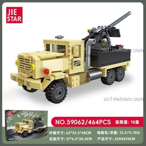 Hộp sản phẩm JIESTAR 59062 Xe Pháo Vận Chuyển và mô hình xe quân sự, bộ đồ chơi lắp ghép cho bé trai 6 tuổi, 464 mảnh ghép