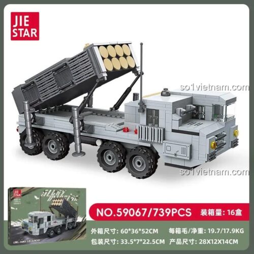 Hộp sản phẩm JIESTAR 59067 Xe Pháo Phóng Tầm Xa bộ lắp ghép đồ chơi quân sự 739 mảnh cho bé trai 6 tuổi